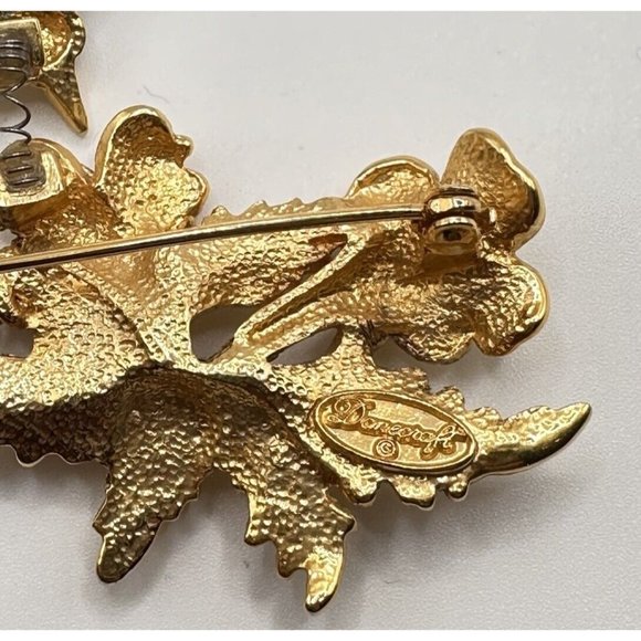 Danecraft Goldtone Enamel & Rhinestone Hummingbird Flowers Trembler Pin Brooch - Picture 5 of 7